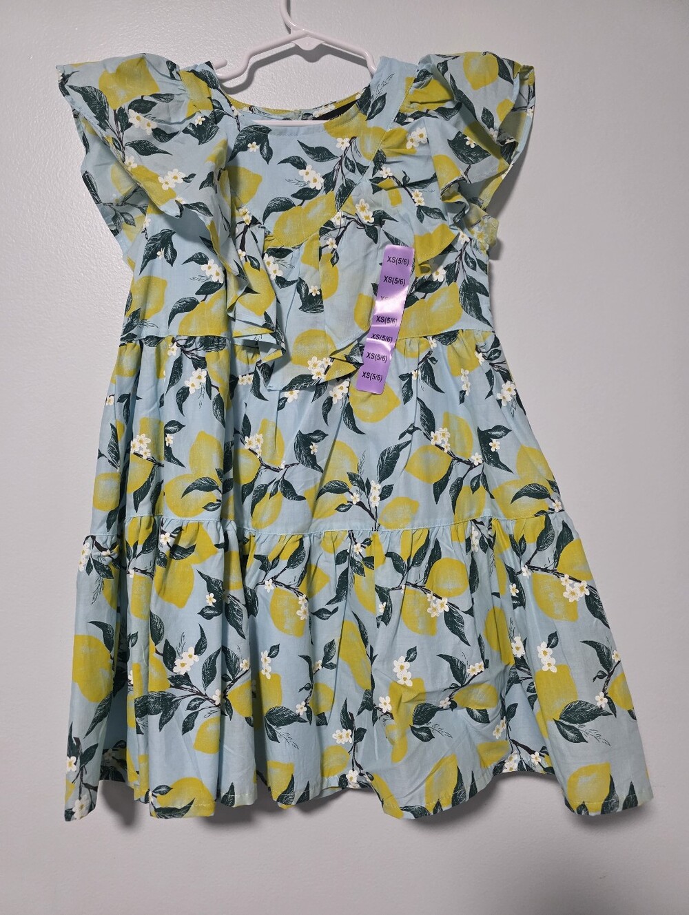 5/6 French Connection Girls Lemon Print Flutter Dress NWT - Yellow & Light Blue - Picture 9 of 9